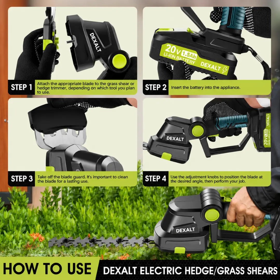 DEXALT GX3 Cordless Hedge Trimmer – Heavy Duty 2-in-1 Electric Shrub & Grass Shear + Free Battery & Charger Included