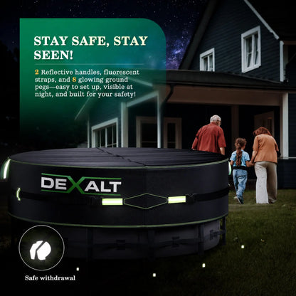 Dexalt 28/26/24/21/18/15/10/8 FT Round Pool Cover with Reflective Strips, Swimming Pool Cover for Above Ground Pools, Solar Cover Including Rope Tie and Luminous Ground Nails, PU Tarp Snug Fit for UV Protected