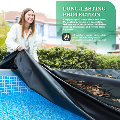 Dexalt 28/26/24/21/18/15/10/8 FT Round Pool Cover with Reflective Strips, Swimming Pool Cover for Above Ground Pools, Solar Cover Including Rope Tie and Luminous Ground Nails, PU Tarp Snug Fit for UV Protected