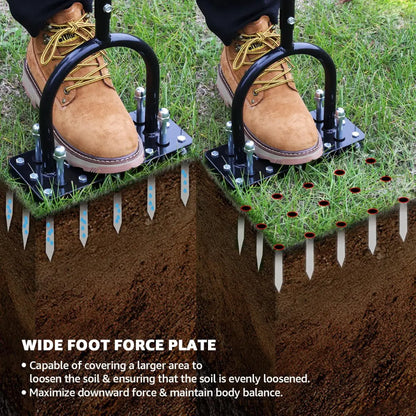 Dexalt SoilRevive™ Pro Aerator with Automatic Dirt & Debris Cleaning Design, Heavy-Duty Manual Lawn Aerator with 15 Iron Spikes, Adjustable Height for Effortless Grass Care