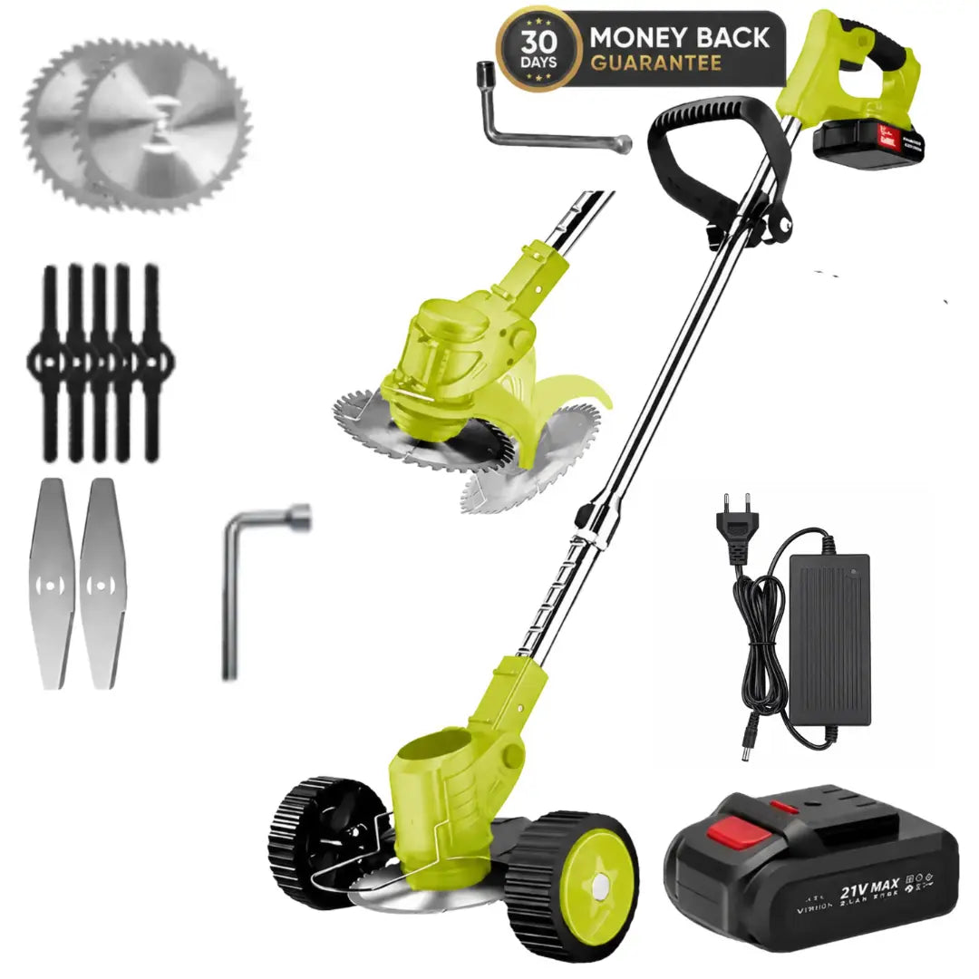 Dexalt R2 Elektrische Bosmaaier 21V – Draadloze Bosmaaier, Grastrimmer en Kantenmaaier voor Kleine tot Middelgrote Tuinen – Inclusief Gratis Accu, Oplader en Steunwiel