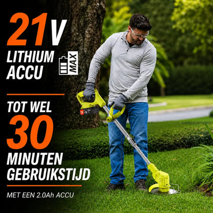 Dexalt R2 Elektrische Bosmaaier 21V – Draadloze Bosmaaier, Grastrimmer en Kantenmaaier voor Kleine tot Middelgrote Tuinen – Inclusief Gratis Accu, Oplader en Steunwiel