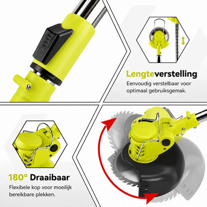 Dexalt R2 Elektrische Bosmaaier 21V – Draadloze Bosmaaier, Grastrimmer en Kantenmaaier voor Kleine tot Middelgrote Tuinen – Inclusief Gratis Accu, Oplader en Steunwiel