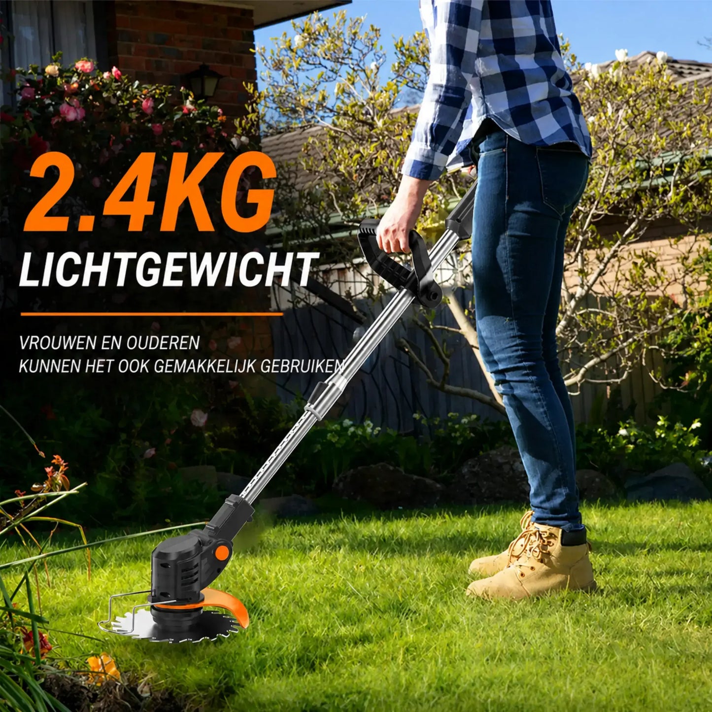 Dexalt Elektrische R2 Bosmaaier 21V met batterij en 3 soorten messen – krachtige draadloze grasmaaier voor tuin en gazon