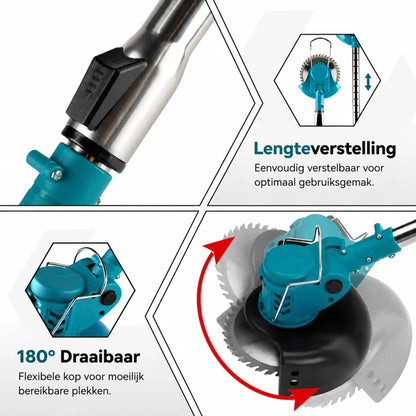 Dexalt Elektrische R2 Bosmaaier 21V met batterij en 3 soorten messen – krachtige draadloze grasmaaier voor tuin en gazon