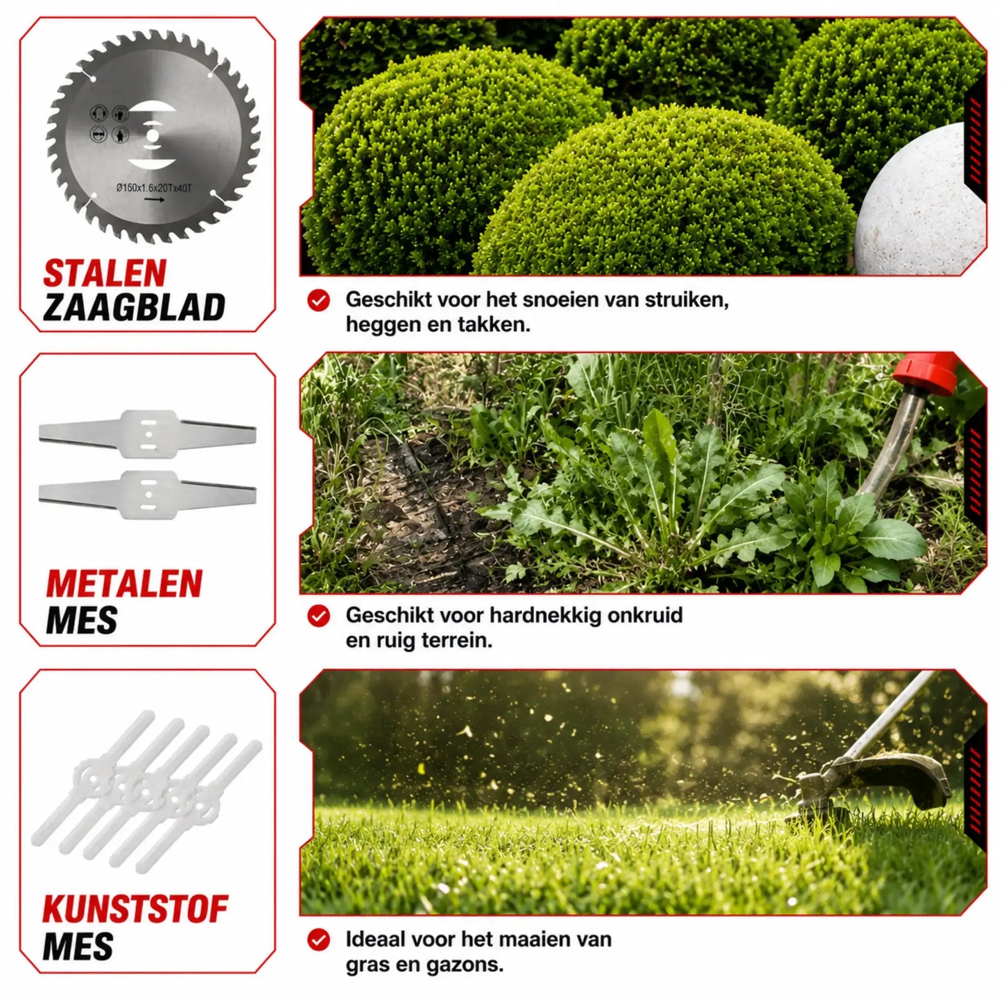 Dexalt Elektrische R2 Bosmaaier 21V met batterij en 3 soorten messen – krachtige draadloze grasmaaier voor tuin en gazon
