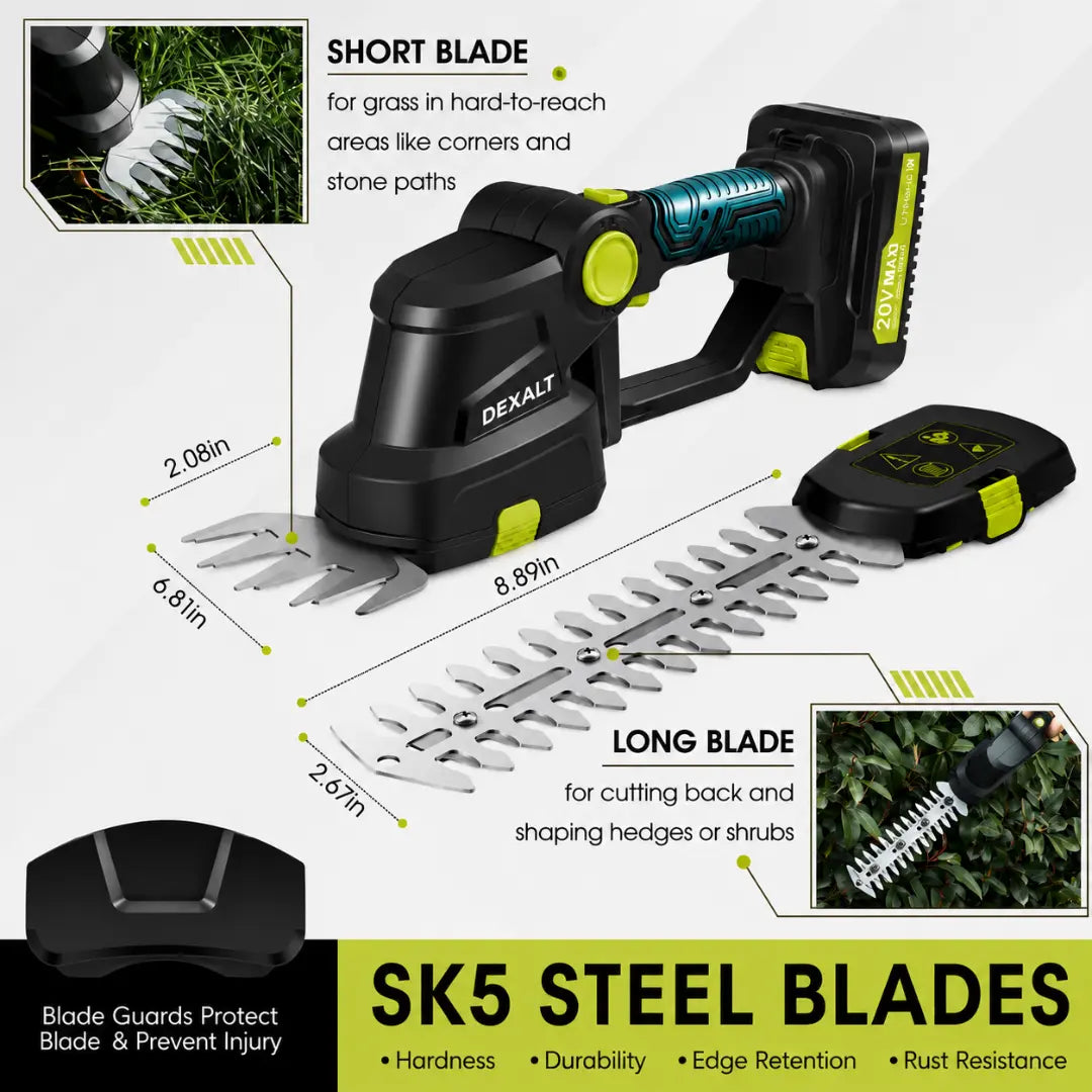 DEXALT GX3 Cordless Hedge Trimmer – Heavy Duty 2-in-1 Electric Shrub & Grass Shear + Free Battery & Charger Included