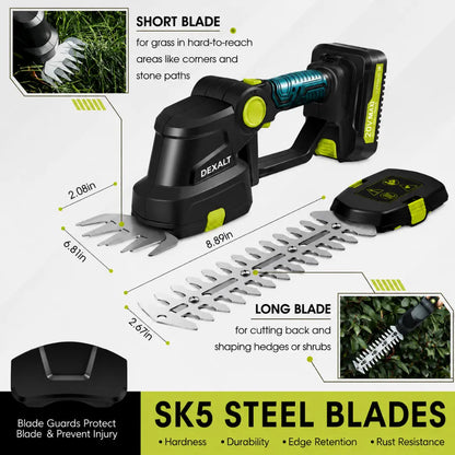 DEXALT GX3 Cordless Hedge Trimmer – Heavy Duty 2-in-1 Electric Shrub & Grass Shear + Free Battery & Charger Included