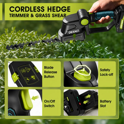 DEXALT GX3 Cordless Hedge Trimmer – Heavy Duty 2-in-1 Electric Shrub & Grass Shear + Free Battery & Charger Included
