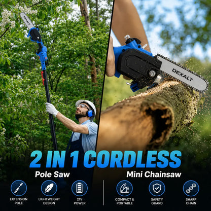 Dexalt R5 2-in-1 Cordless Pole Saw & Chainsaw (8") — Free Battery & Charger Included