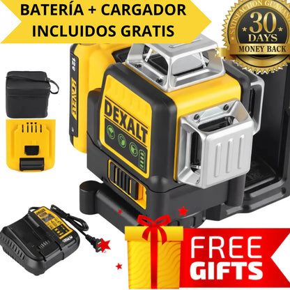 Láser verde DEXALT DS089LG de 12 líneas 360° – Cobertura en 3 planos, batería de iones de litio de 12V, alta precisión para construcción y renovación + BATERÍA Y CARGADOR GRATIS
