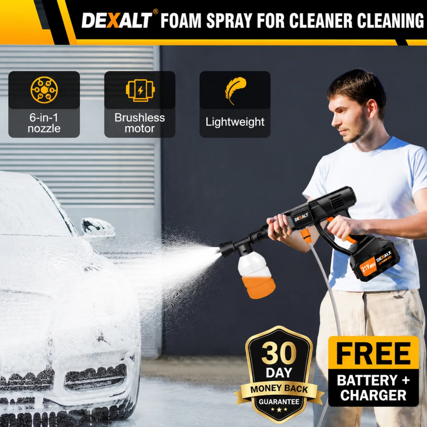 DEXALT R48 Cordless Pressure Washer with 4.0Ah Battery, Brushless Motor & 6-in-1 Nozzle