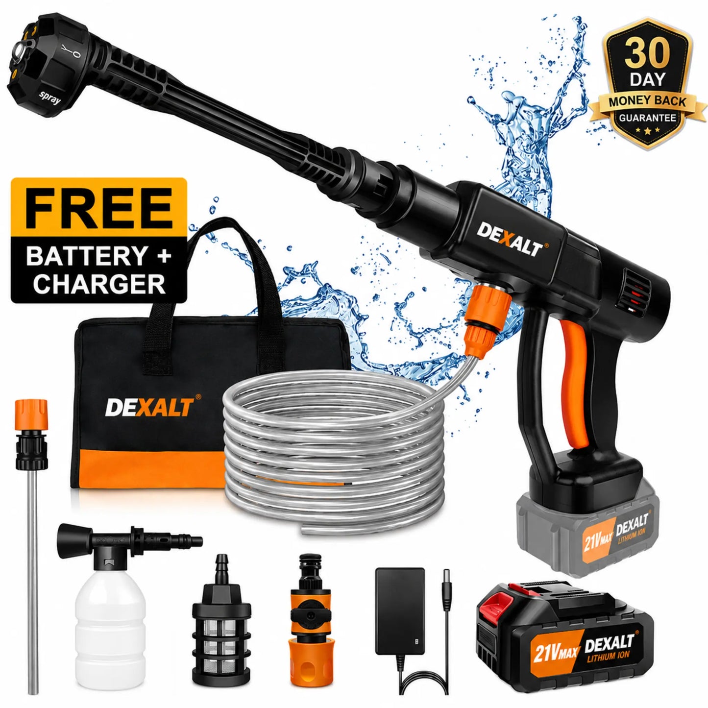 DEXALT R48 Cordless Pressure Washer with 4.0Ah Battery, Brushless Motor & 6-in-1 Nozzle
