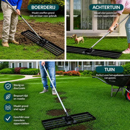 DEXALT B6 Gazon Nivelleerhark - Levelawn Tool - Arbeidsbesparende Nivelleerrake voor Gazon - Roestvrijstalen Steel - Geschikt voor Tuin, Gazon en Golfbaan - Voor Eenvoudig Egaliseren van Grond, Zand en Aarde