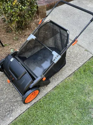 Dexalt Push Lawn Sweeper, 21-inch Leaf & Grass Collector, Strong Rubber Wheels & Heavy Duty Thickened Steel Durable To Use With Large Capacity 3.5 Cu. Ft. Mesh Collection Hopper Bag, 2 Spinning Brushes