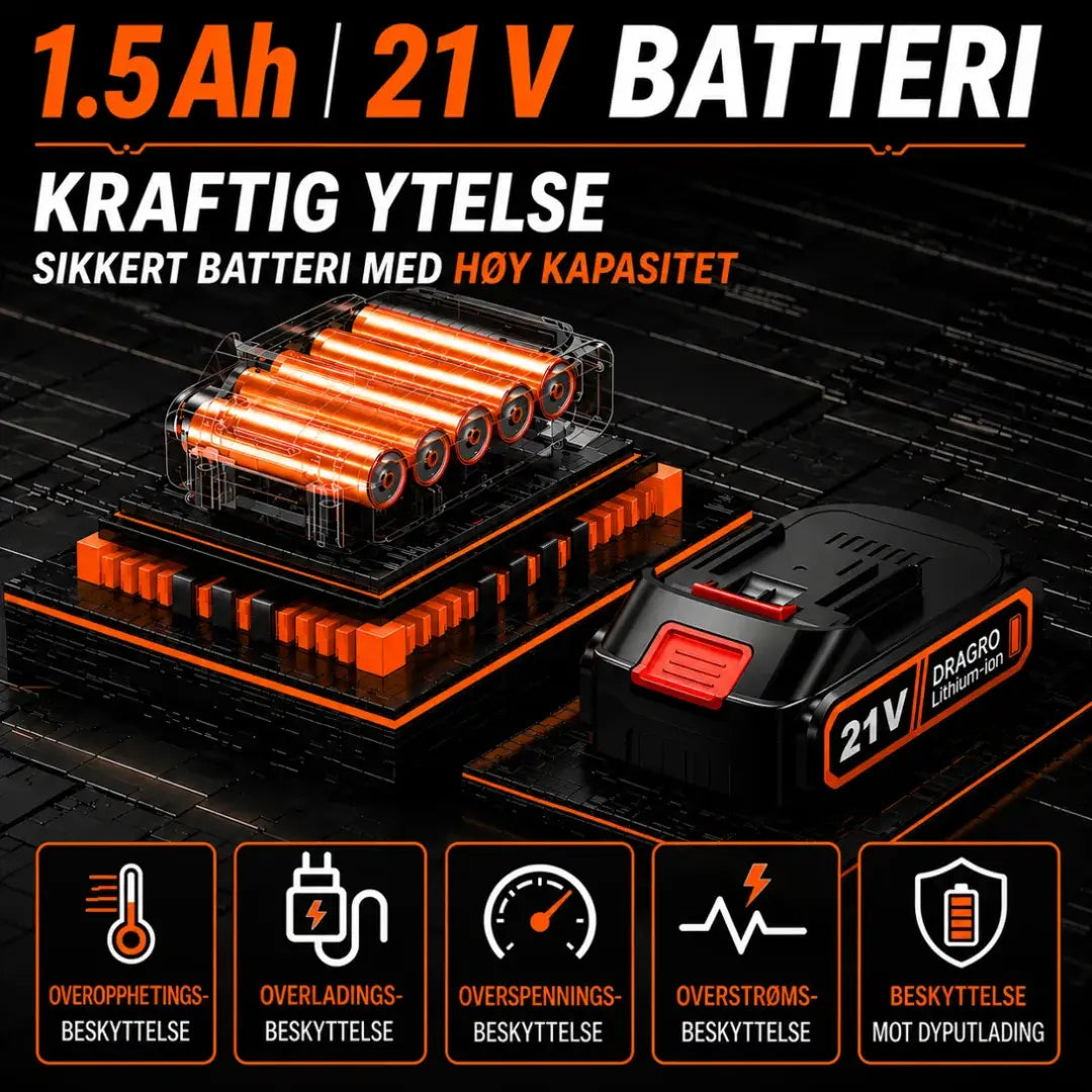 Dexalt R2 elektrisk 21V gresstrimmer med batteri og 3 typer blader – kraftig trådløs gressklipper for hage og plen