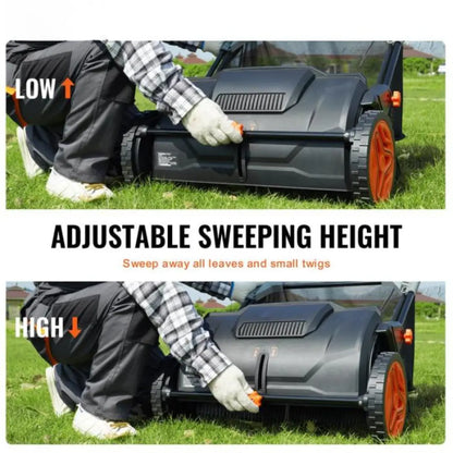Dexalt Push Lawn Sweeper, 21-inch Leaf & Grass Collector, Strong Rubber Wheels & Heavy Duty Thickened Steel Durable To Use With Large Capacity 3.5 Cu. Ft. Mesh Collection Hopper Bag, 2 Spinning Brushes